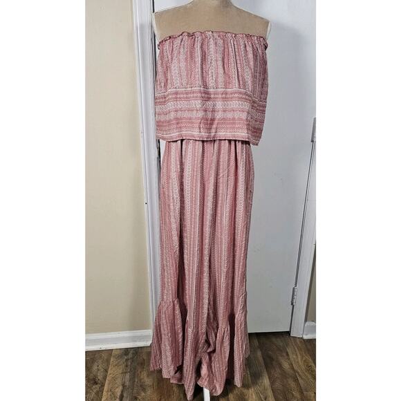 JAPNA Strapless Smocked Wide Leg Jumpsuit Boho Cottage Hippie Festival Sz XL - Picture 2 of 8